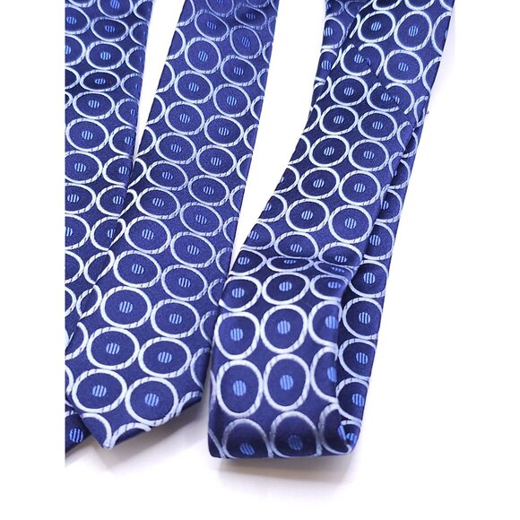 BCBG Attitude Mens Silk Tie Blue & White Circle Pattern - Picture 12 of 14